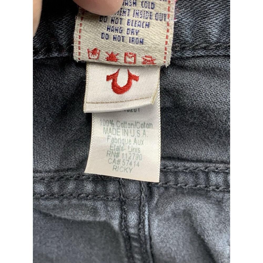 True Religion Mens Ricky Denim Jeans Flaps 249-063034 Black Made In USA 38X32 - Picture 3 of 16